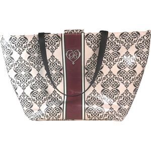 BRIGHTON Pink Red Black Coated Canvas Large Tote Bag Heart "My Sweet Valentine"